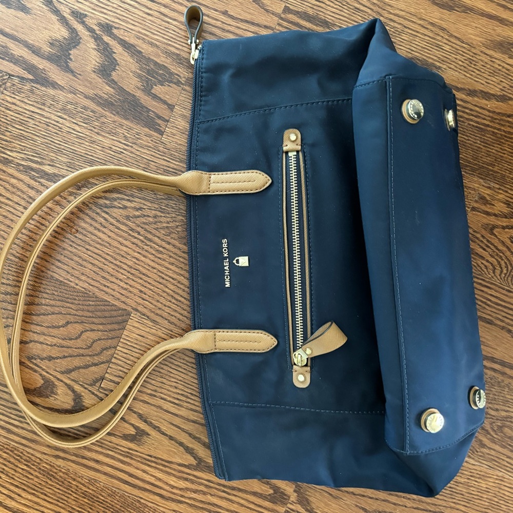 Michael Kors Navy nylon with Brown leather tote